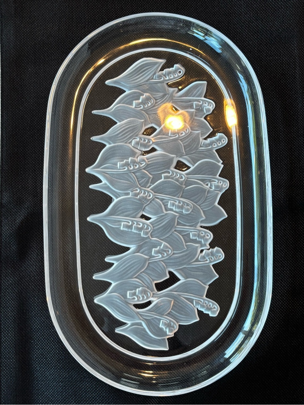 Sasaki Lily 14” Frosted Crystal Glass Oval Serving Platter w/ Original Box Made